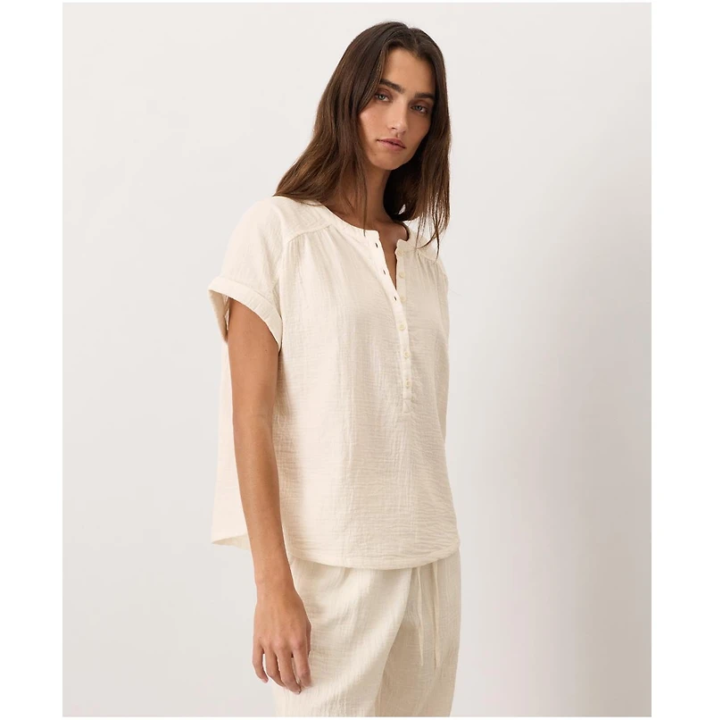 Pact Women's Cotton Coastal Double Gauze Short Sleeve Popover