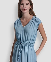 Dkny Jeans Women's Ruched Shoulder Sleeveless V-Neck Dress