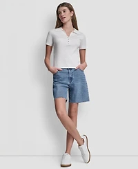 Dkny Jeans Women's Short-Sleeve Rib Collared Polo Top