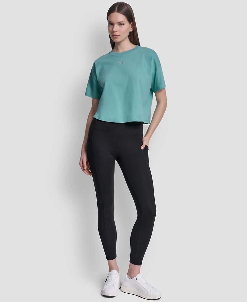 Dkny Sport Women's Metallic Bubble Logo Drop Shoulder Pull-On T-Shirt