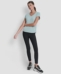 Dkny Sport Women's Ruched Side Seams V-Neck Tech T-Shirt