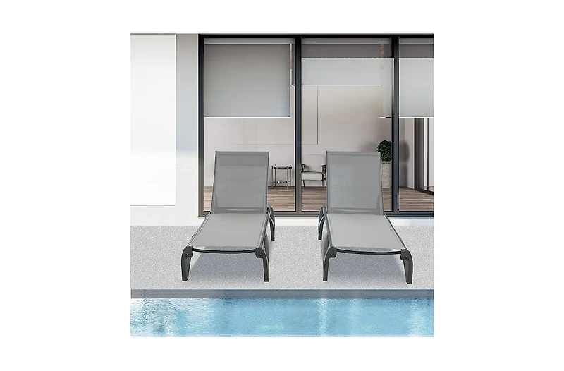 Clihome Patio Chaise Lounge Outdoor Aluminum Polypropylene Chair Set of 2,Woven Stackable Gray Aluminum Frame Stationary Chaise Lounge Chair with Gray