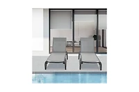 Clihome Patio Chaise Lounge Outdoor Aluminum Polypropylene Chair Set of 2,Woven Stackable Gray Aluminum Frame Stationary Chaise Lounge Chair with Gray