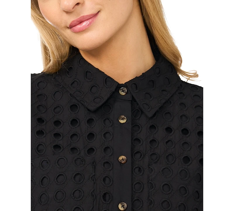 CeCe Women's Short-Sleeve Collared Button-Down Shirt