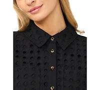 CeCe Women's Short-Sleeve Collared Button-Down Shirt