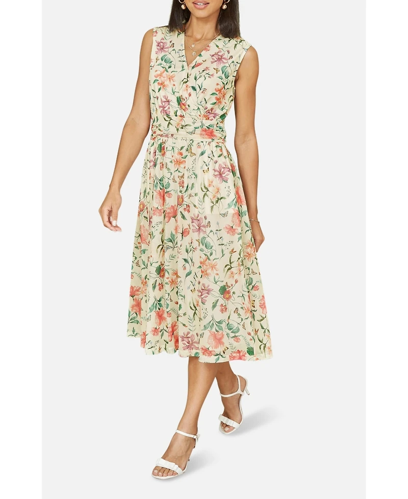 Yumi Women's Mesh Stretch Midi Dress With Pockets