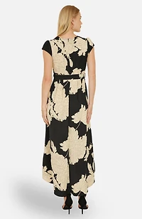 Yumi Women's Blossom Print Dipped Hem Wrap Midi Dress