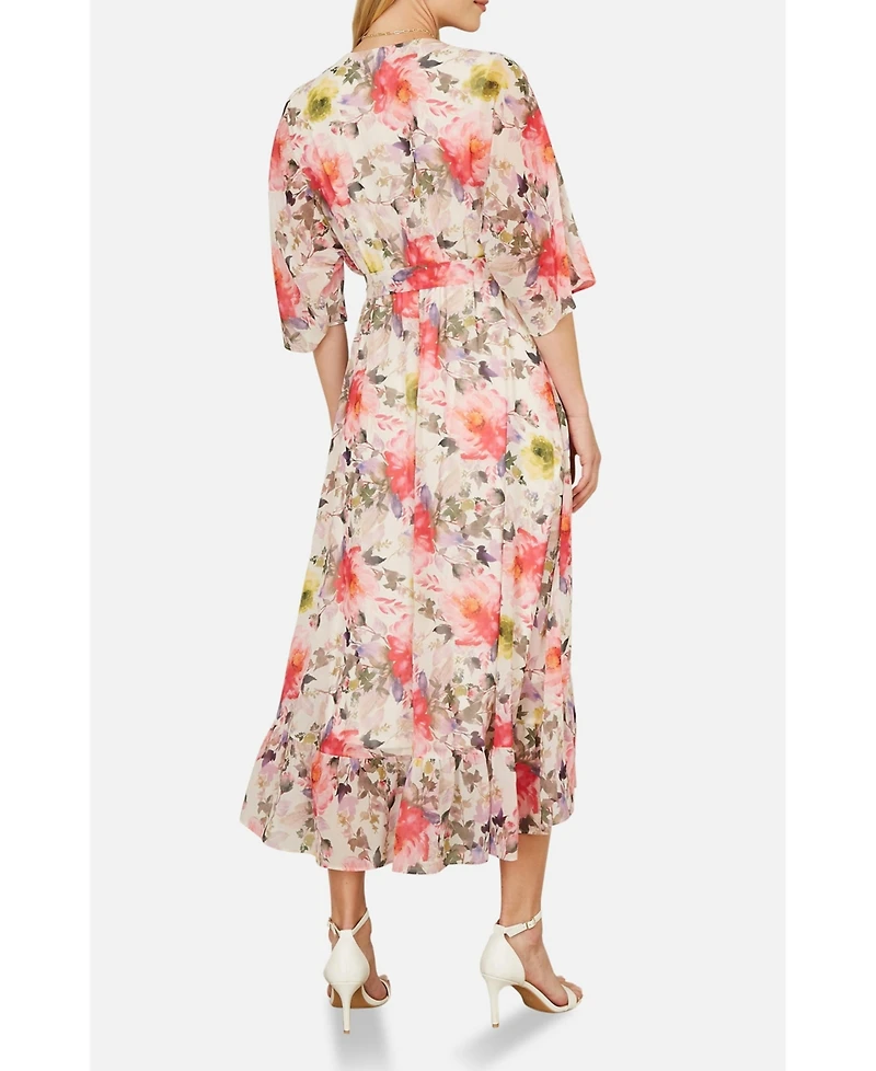 Yumi Women's Ruffle-Hem Wrap Midi Dress