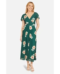 Yumi Women's Mesh Flower With Pockets Wrap Midi Dress