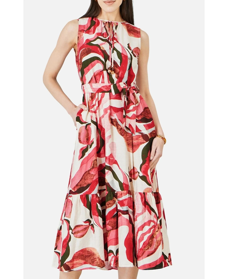 Yumi Women's Viscose Swirl Print Midi Dress