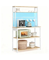 Yigii Coffee Bar with Led Lights, Power Strip, Adjustable Shelves, 8 Hooks