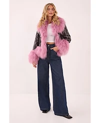 Nasty Gal Women's Printed Shearling Leather Jacket