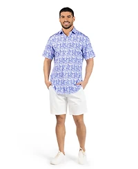 Tailorbyrd Men's Distressed Hawaiian Leaves Printed Performance Short Sleeve Shirt