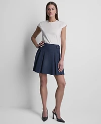 Dkny Women's Waffle Boucle Tweed Pleated Short Skirt