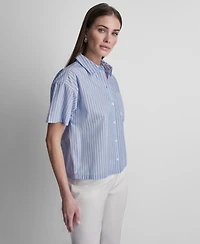 Dkny Women's Short-Sleeve Striped Poplin Button-Front Shirt