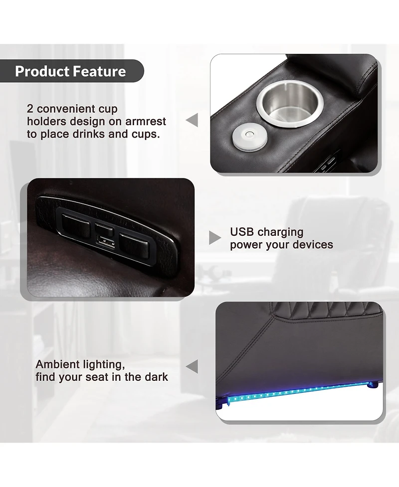 Clihome Power Motion Recliner with Usb Charging Port and Hidden Arm Storage 2 Convenient Cup Holders Design and 360° Swivel Tray