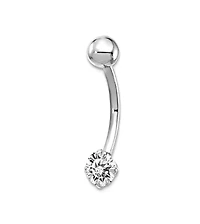 Curata Jewelry Solid 10k Yellow or White Gold 14g 5mm Round Cubic Zirconia Belly Ring Dangle