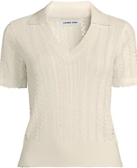 Lands' End Women's Fine Gauge Cotton Pointelle Polo Sweater