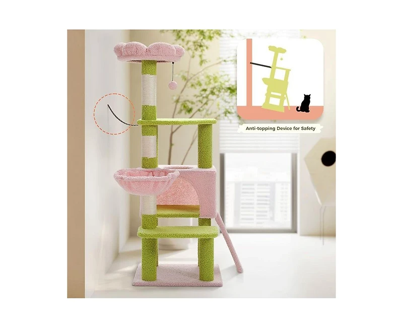 Aostirmotor 47.2" Cat Tree with Sisal-Covered Scratching Posts, Multi-Level Climbing Tower for Indoor Cats