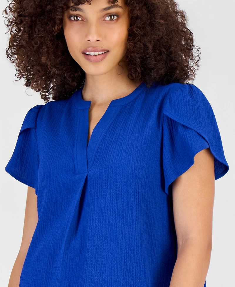 Anne Klein Essentials Petite Textured Tulip-Sleeve Top