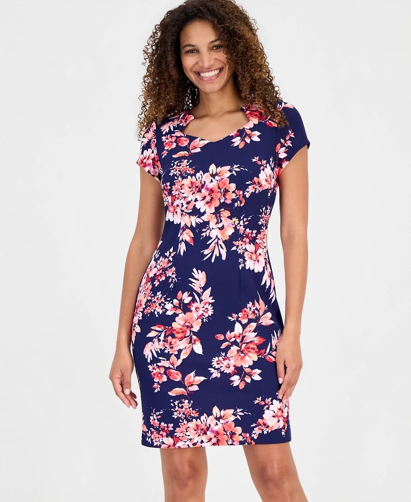 Connected Women's Cutout-Neck Short-Sleeve Sheath Dress