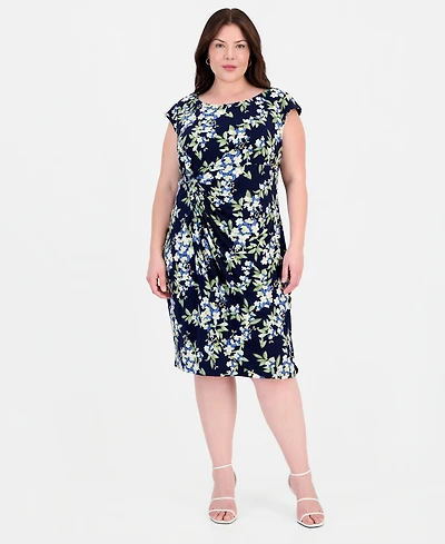 Connected Plus Printed Round-Neck Faux-Sarong Dress
