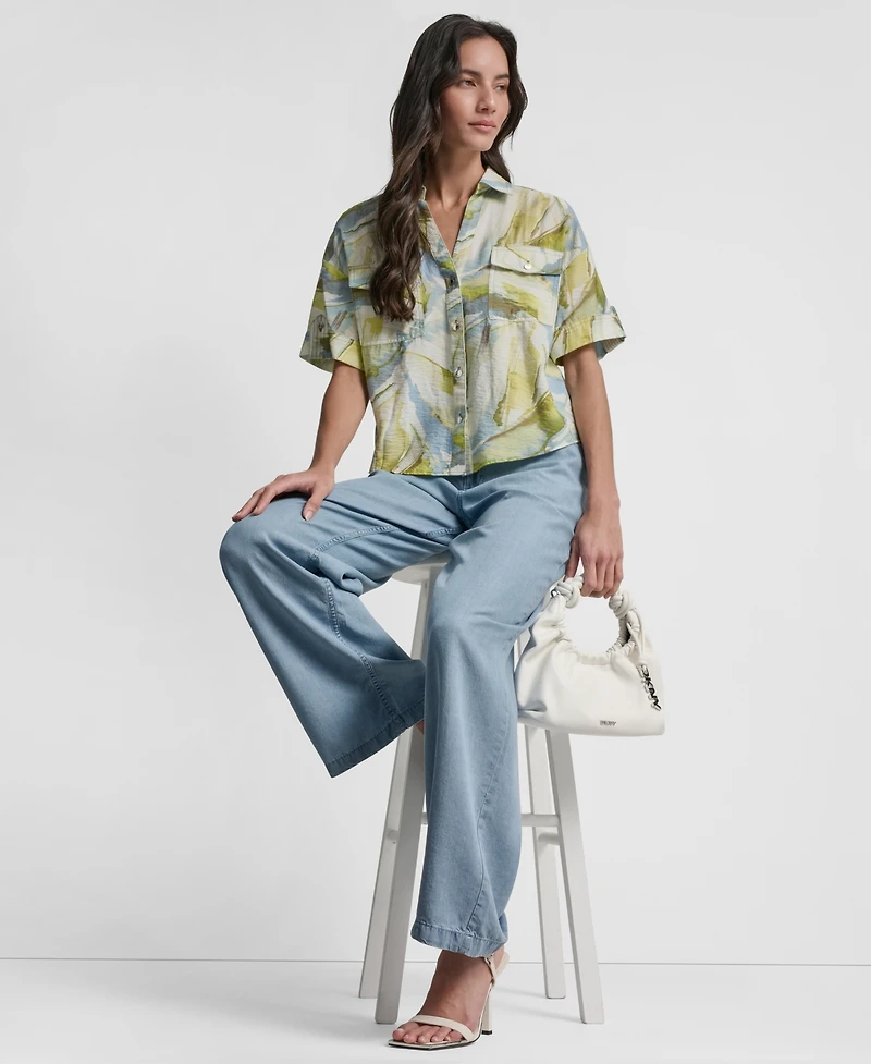 Dkny Women's Roll-Tab Sleeves Collar Neck Top