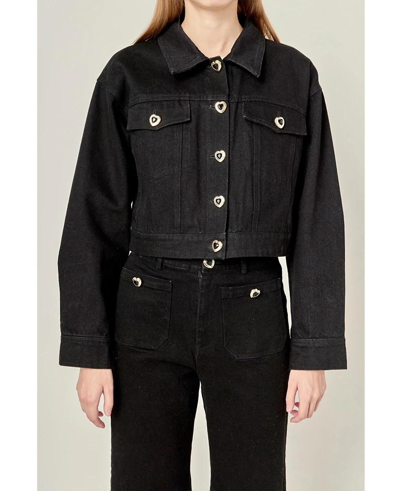 English Factory Women's Drop Shoulder Cropped Denim Jacket