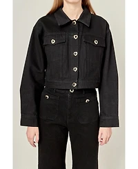 English Factory Women's Drop Shoulder Cropped Denim Jacket