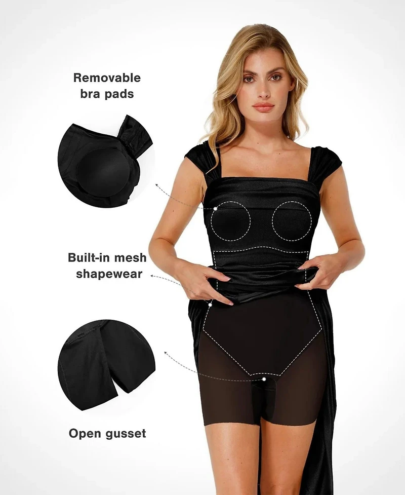 Popilush Women's Shapewear Off Shoulder Shine Ruched Sculpting Maxi Dress Wedding