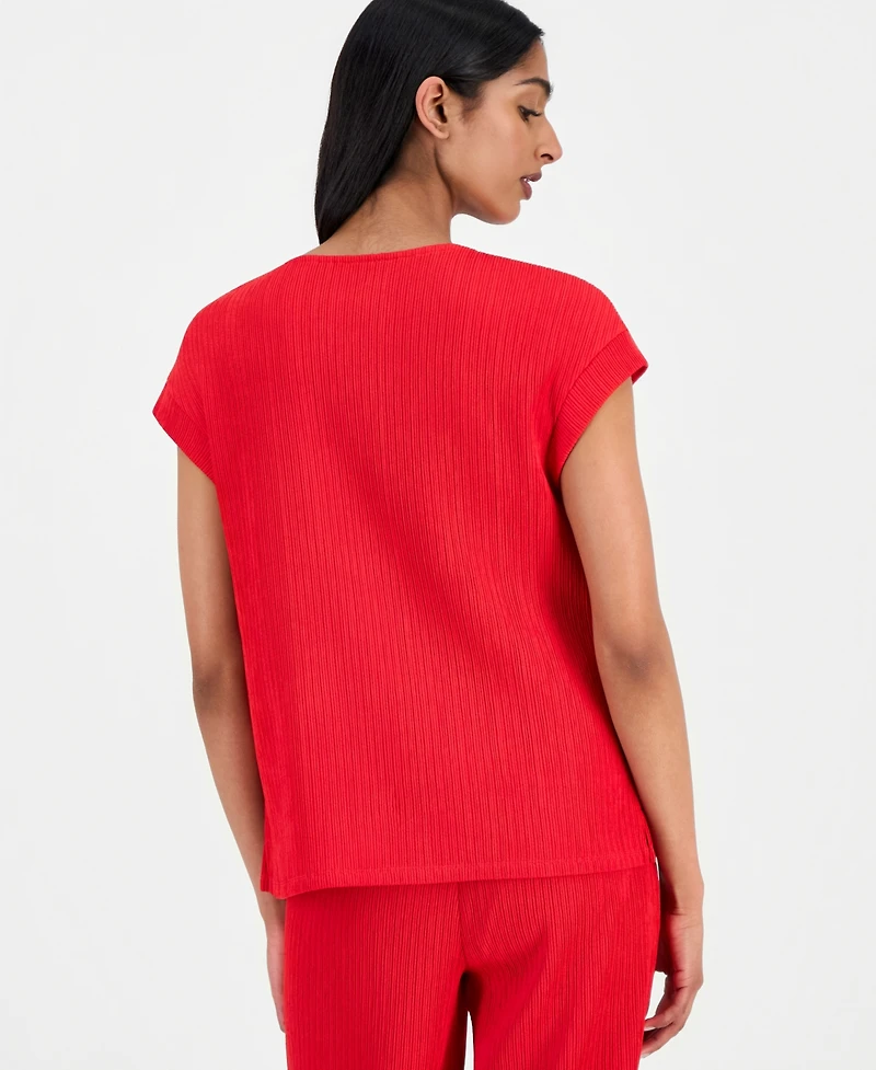 Anne Klein Women's Extended-Shoulder Textured V-Neck Top