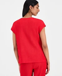 Anne Klein Women's Extended-Shoulder Textured V-Neck Top