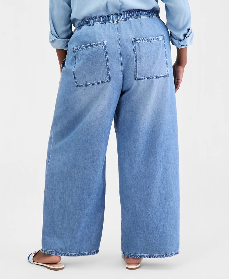 On 34th Trendy Plus Size Drawstring-Waist Wide-Leg Jeans, Macy's Exclusive