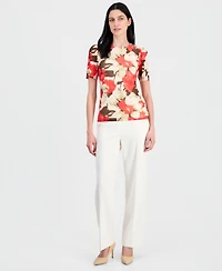 Anne Klein Women's Printed Mesh Short-Sleeve Top