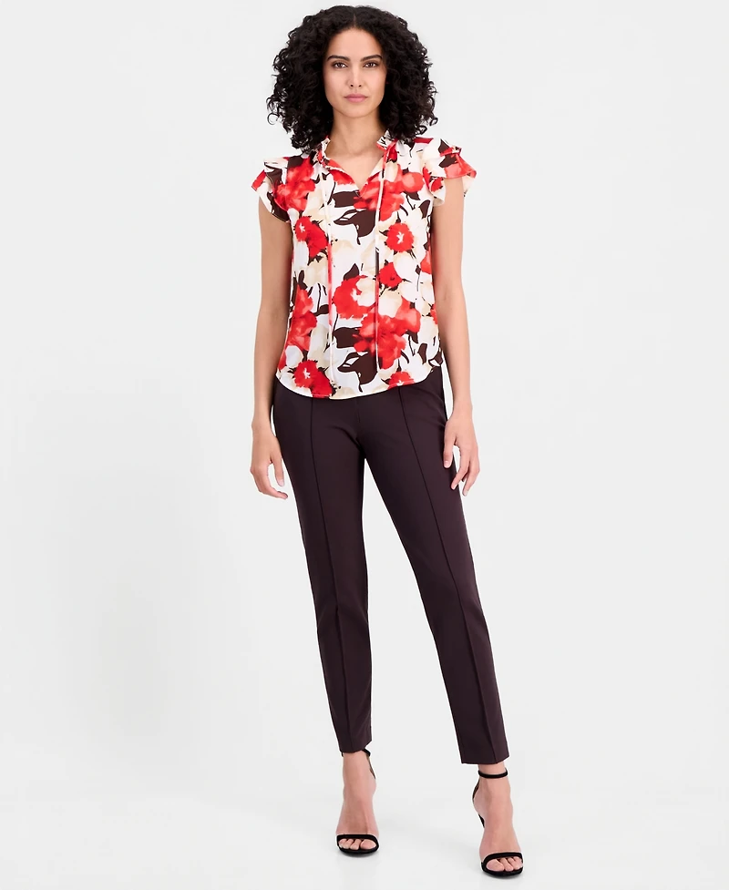 Anne Klein Petite Tie-Neck Ruffle-Sleeve Top