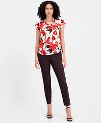 Anne Klein Petite Tie-Neck Ruffle-Sleeve Top