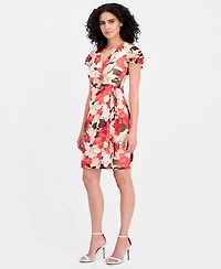 Anne Klein Women's Printed Flutter-Sleeve Wrap Dress