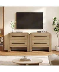 Tribesigns Nightstand with 2 Drawers, 27.55" Night Stand with Storage, Modern Curved Bedside Table with Metal Handles