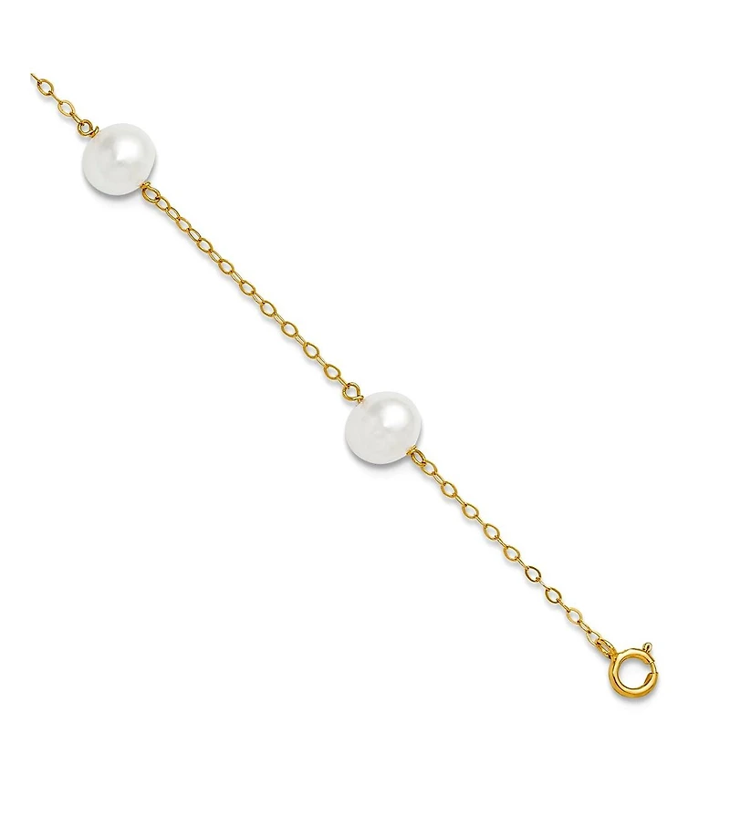 Curata Jewelry Solid 10k Yellow Gold 7-8mm Freshwater Cultured Pearl 5-station Anklet 10 Inch
