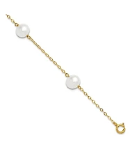 Curata Jewelry Solid 10k Yellow Gold 7-8mm Freshwater Cultured Pearl 5-station Anklet 10 Inch