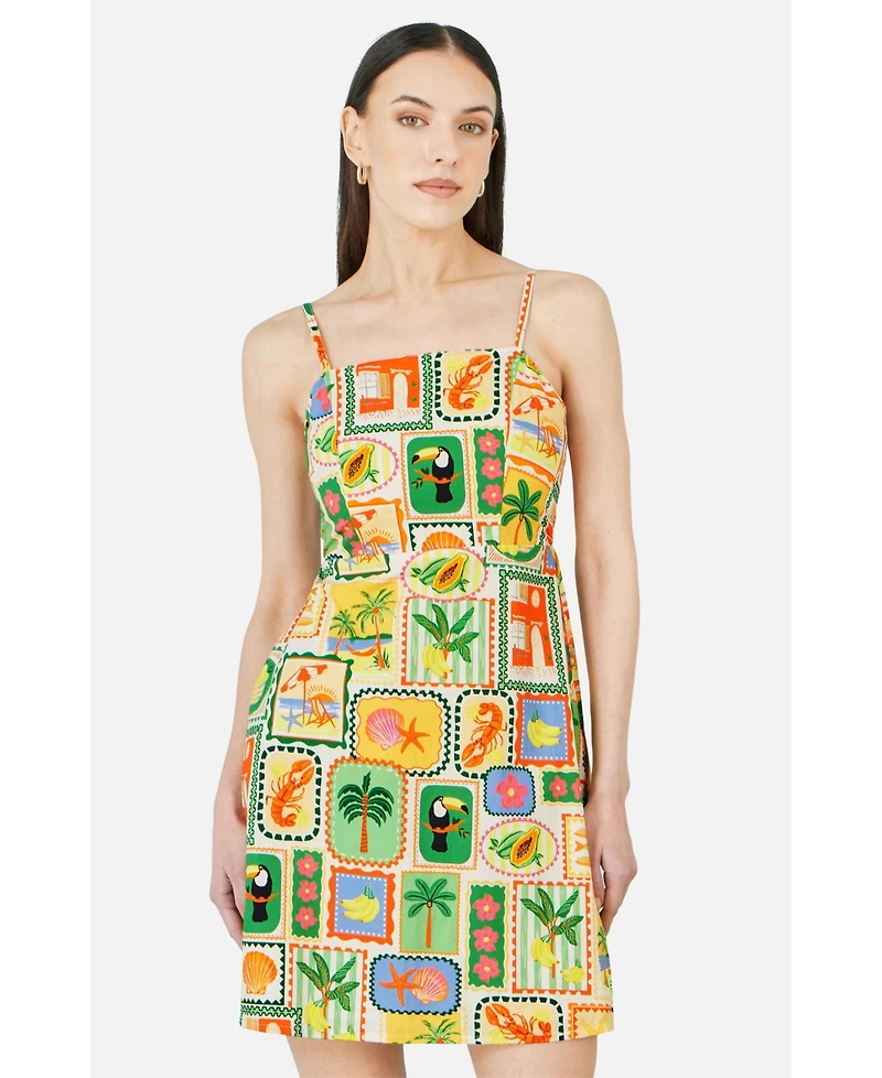 Yumi Women's Postcard Print Mini Sun Dress