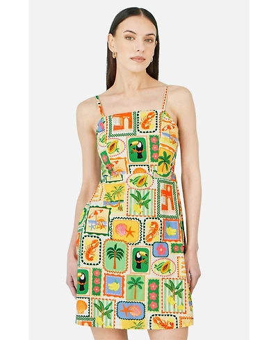 Yumi Women's Postcard Print Mini Sun Dress