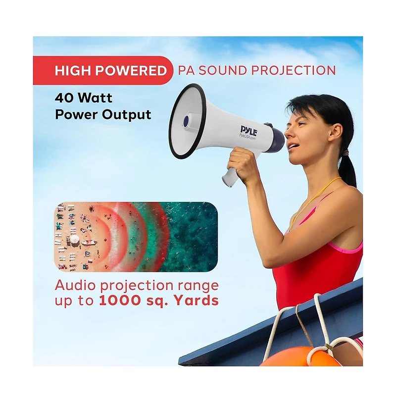 Pyle 40W Rechargeable Megaphone Speaker with Handheld Mic PMP45R - Portable