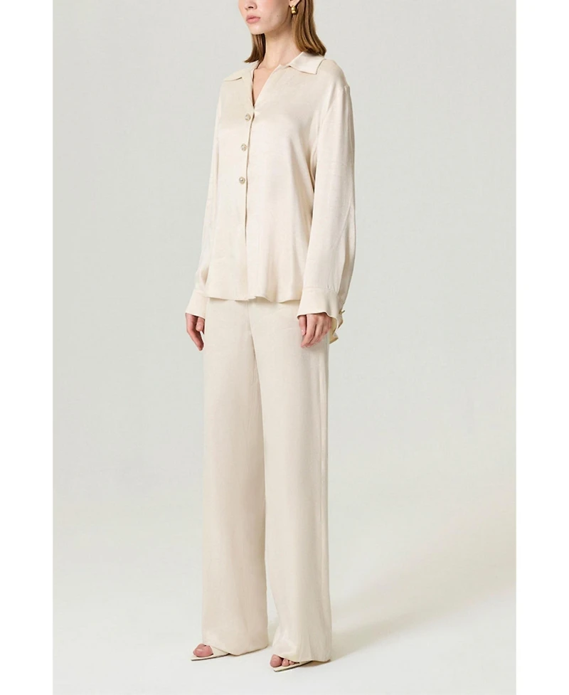 Nocturne Women's Belted Shirt with Statement Buttons