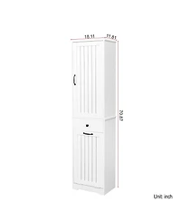 Rainsken Tall Bathroom Storage Cabinet, Tilt Out Laundry Hamper Cabinet with Adjustable Three-Layer Shelves, 1 Drawer, 1 Tilt Out Baskets for Bathroom