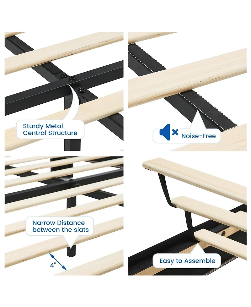 gaomon Bed Frame with Led Lights, Modern Wood Floating Bed Frame with Storage