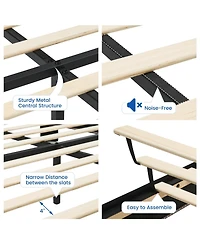 gaomon Bed Frame with Led Lights, Modern Wood Floating Bed Frame with Storage