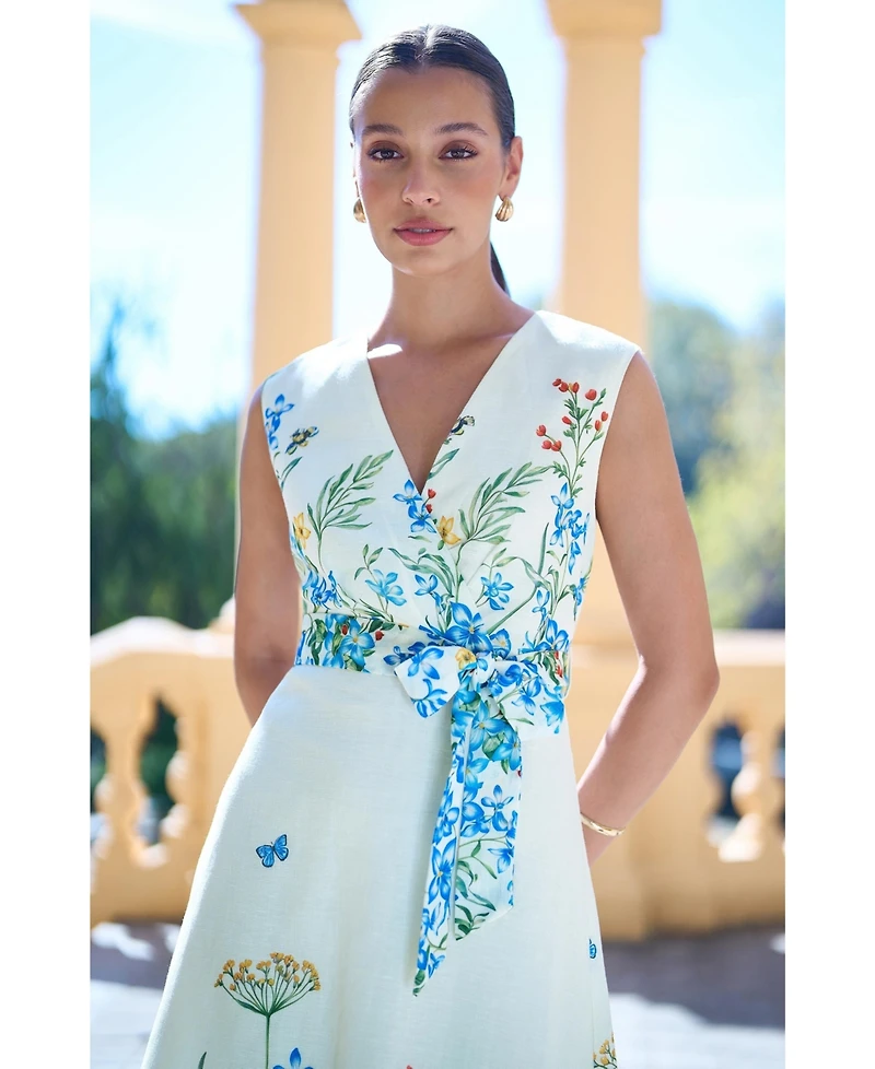 Yumi Women's Butterfly Print Midi Wrap Dress