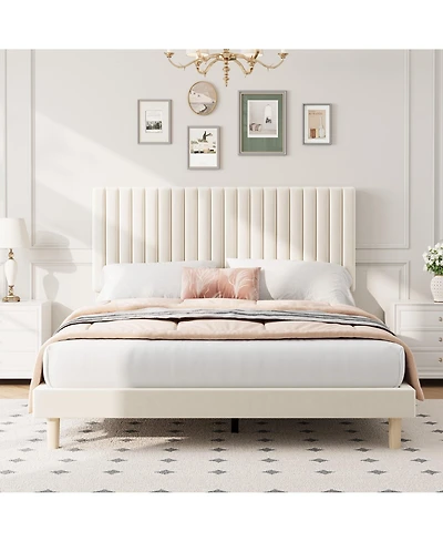 gaomon Upholstered Platform Velvet Bed Frame with Headboard,Strong Wooden Slats Support