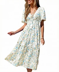 Cupshe Women's V-Neck Floral Tie-Front Dress
